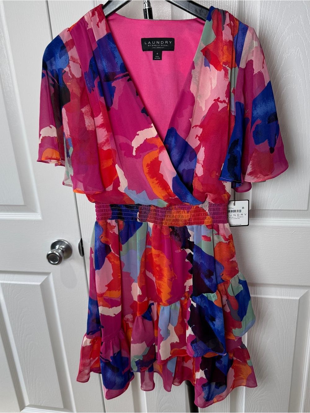 Laundry by Shelli Segal Multicolor Abstract Wrap Dress in Fuchsia and Blue